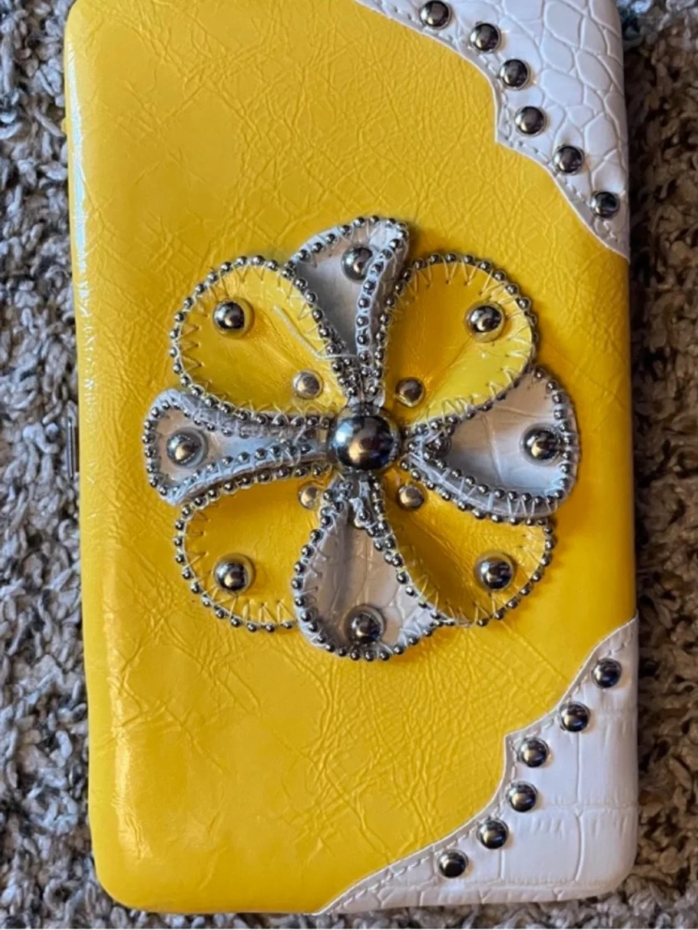 Yellow Floral Studded Wallet - Fashion Accent